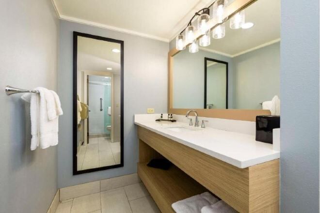 Bathroom | Combined shower/tub, free toiletries, hair dryer, towels