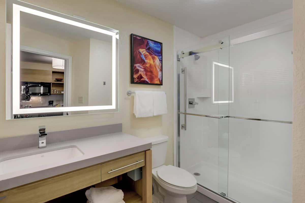 1 bedroom, desk, blackout drapes, iron/ironing board