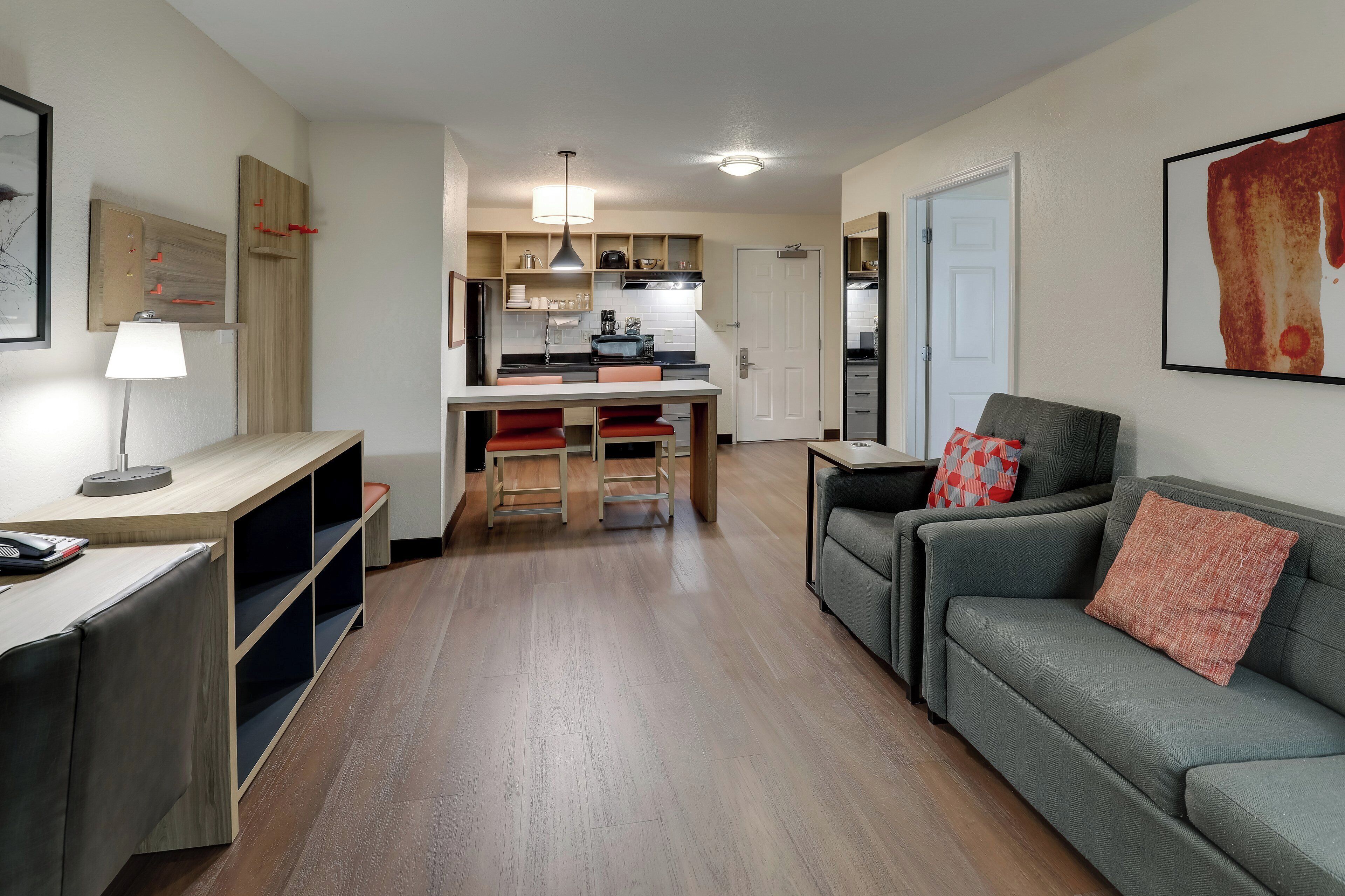 1 bedroom, desk, blackout curtains, iron/ironing board