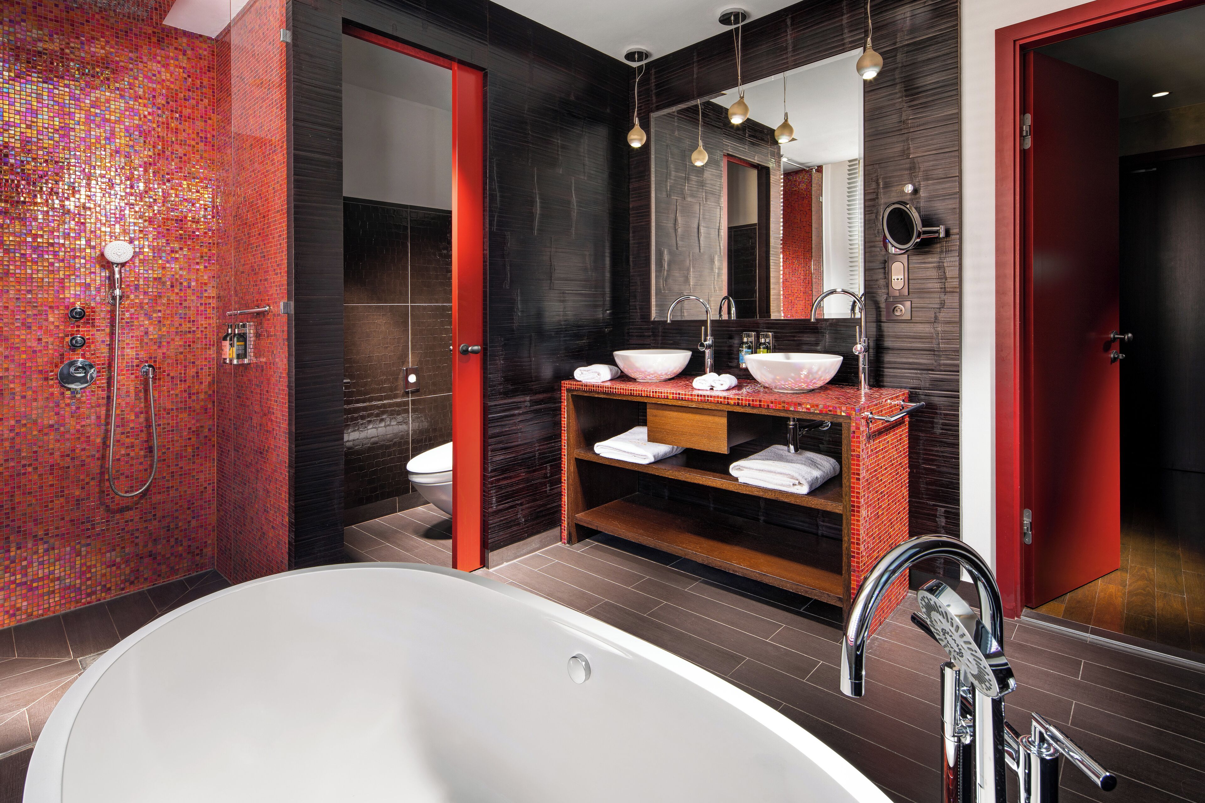 superior room | bathroom | separate bathtub and shower, deep-soaking bathtub, rainfall showerhead