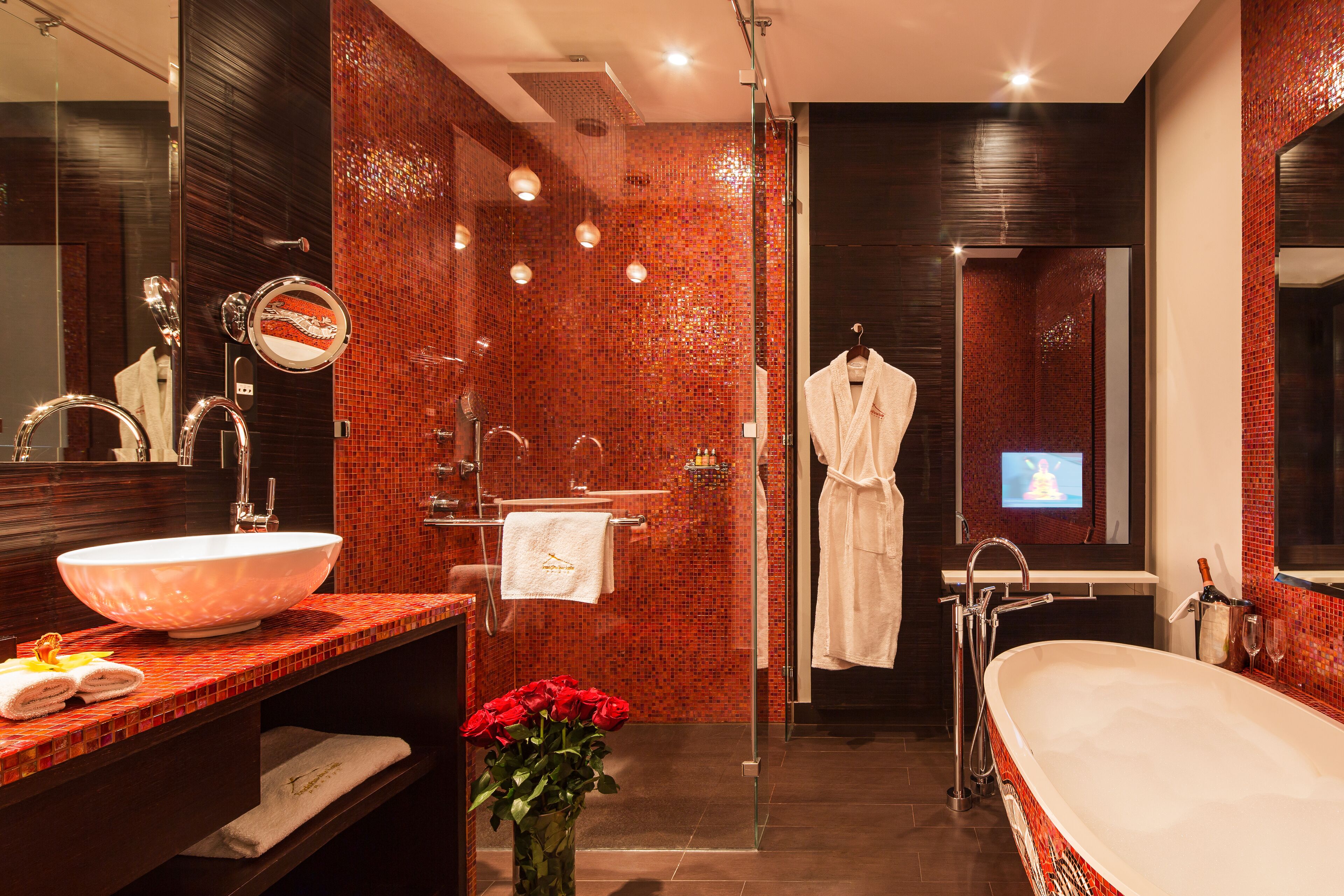 superior room | bathroom | separate bathtub and shower, deep-soaking bathtub, rainfall showerhead