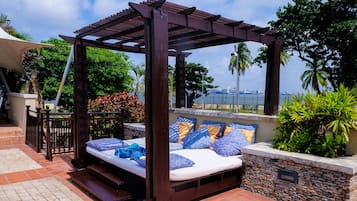 Outdoor pool, pool umbrellas