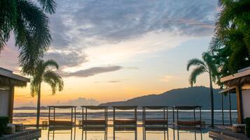 Outdoor pool, pool umbrellas, pool loungers