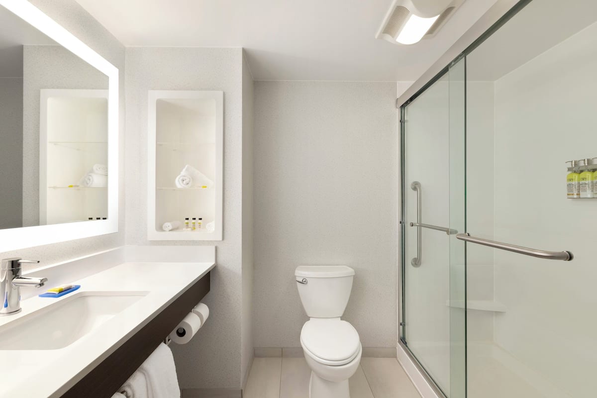 free toiletries, hair dryer, towels, soap