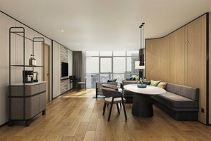 华丽套房, 3 间卧室, 城市景观 | 起居区 | 55-英寸LED 电视(配备有线频道)、电视、DVD 播放器