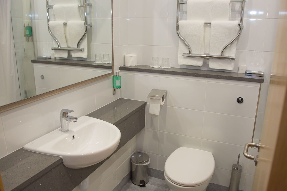 separate bathtub and shower, hydromassage showerhead, free toiletries