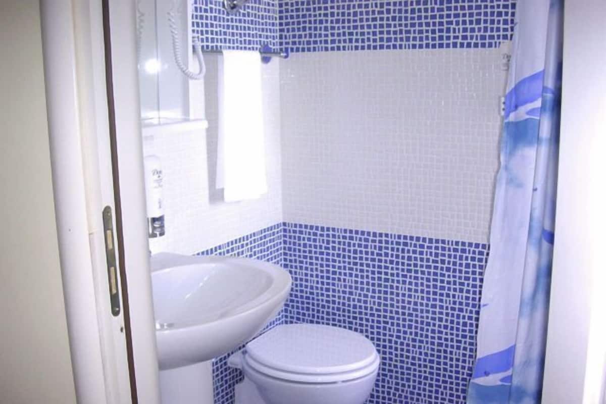 Shower, free toiletries, hair dryer, towels