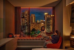 Premium bedding, memory foam beds, in-room safe, desk