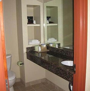 Combined shower/bathtub, hair dryer, towels, soap