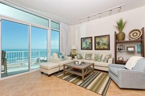 Condo, 3 Bedrooms, 2 Bathrooms, Beach View | Living room | Flat-screen TV