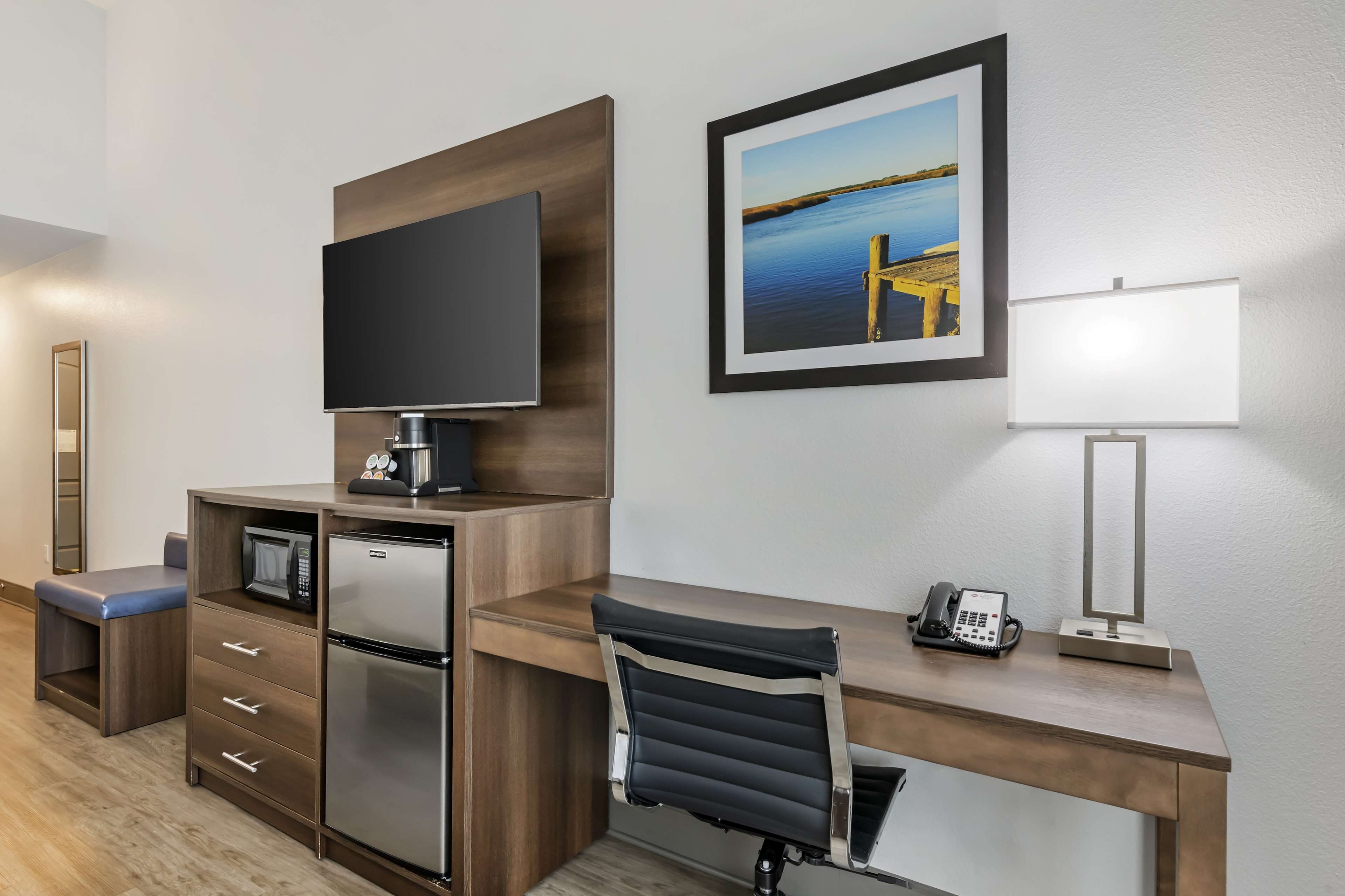 premium bedding, down duvets, desk, laptop workspace