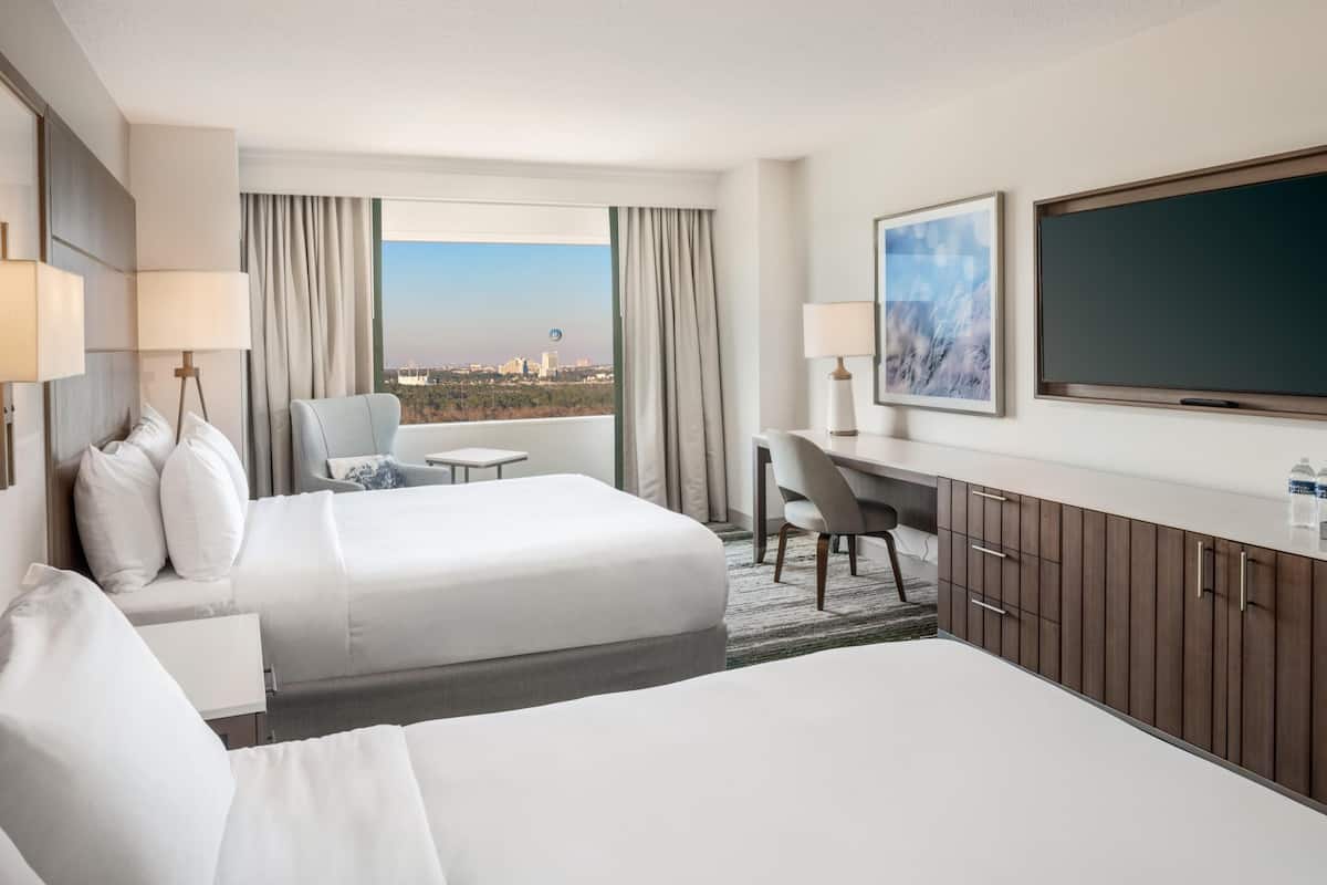 Disney Springs View 2 Queen Beds | Premium bedding, in-room safe, desk, blackout drapes