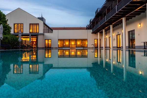 Indoor pool, outdoor pool, pool loungers