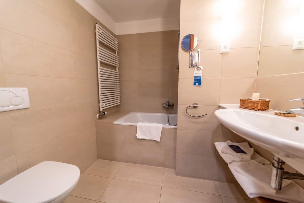 free toiletries, hair dryer, bathrobes, towels