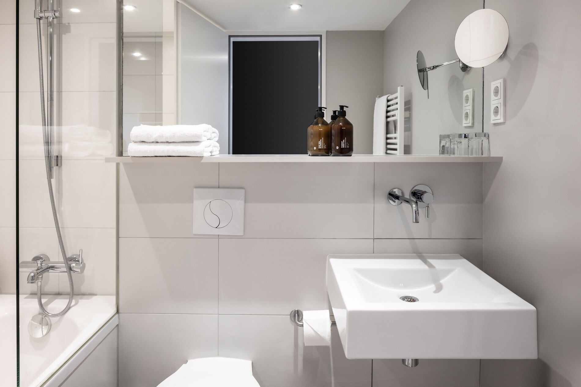 free toiletries, hair dryer, towels