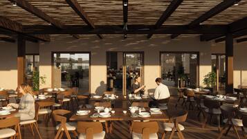 4 restaurants, serveren ontbijt