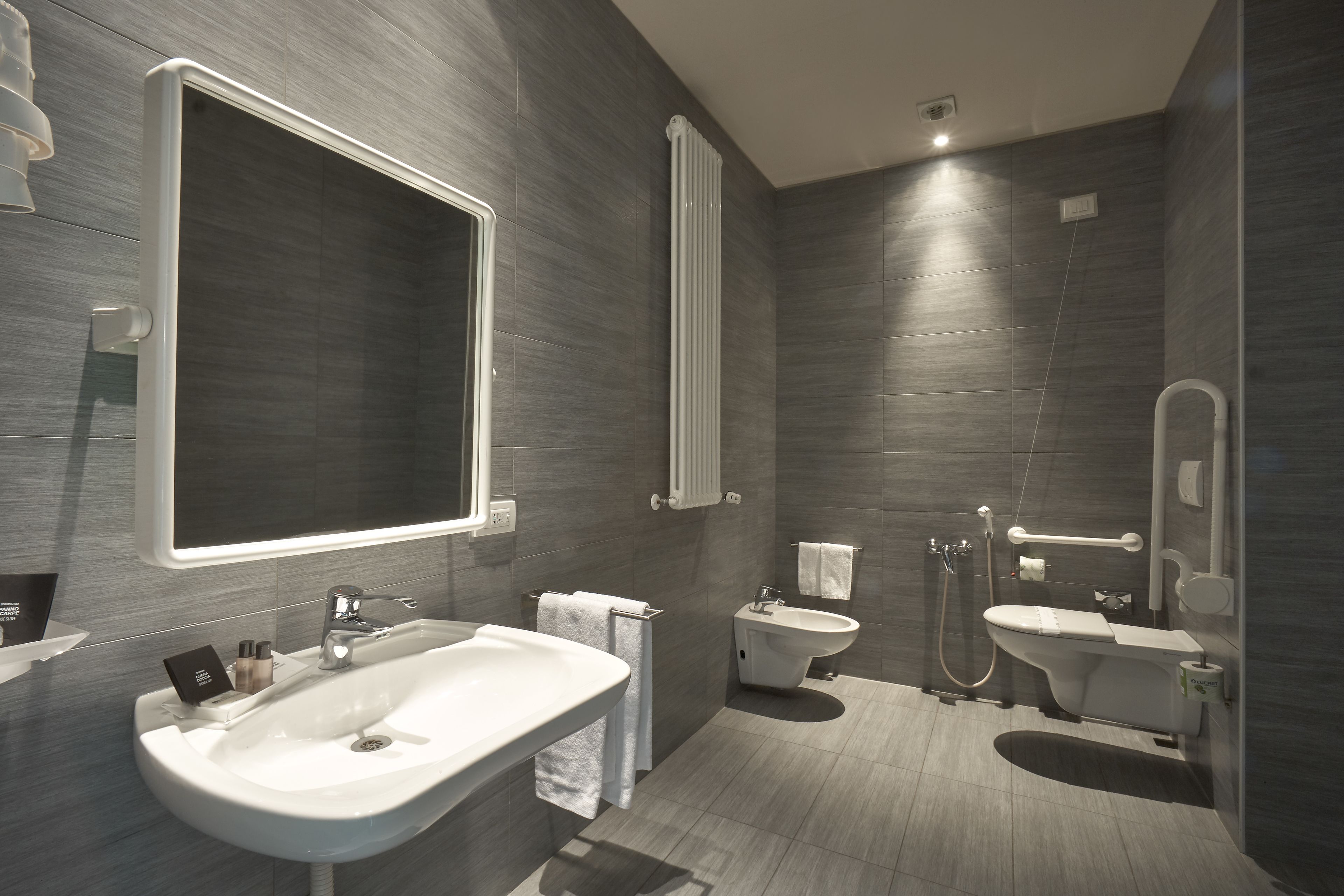 free toiletries, hair dryer, bidet, towels