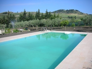 Outdoor pool, pool umbrellas