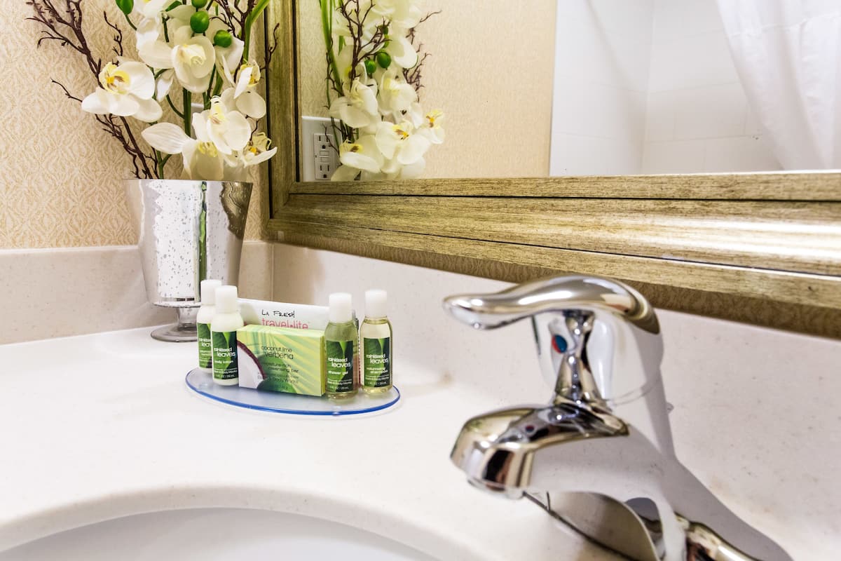 combined shower/bathtub, hair dryer, towels