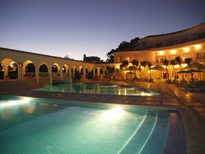 2 outdoor pools, open 9:00 AM to 8:00 PM, pool umbrellas, sun loungers