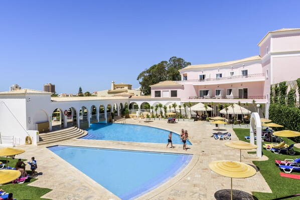 2 outdoor pools, open 9:00 AM to 8:00 PM, pool umbrellas, sun loungers