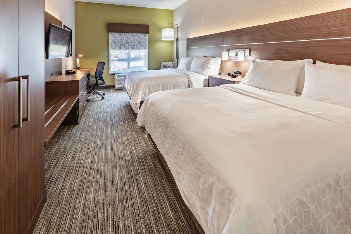 Pillow-top beds, desk, laptop workspace, blackout curtains