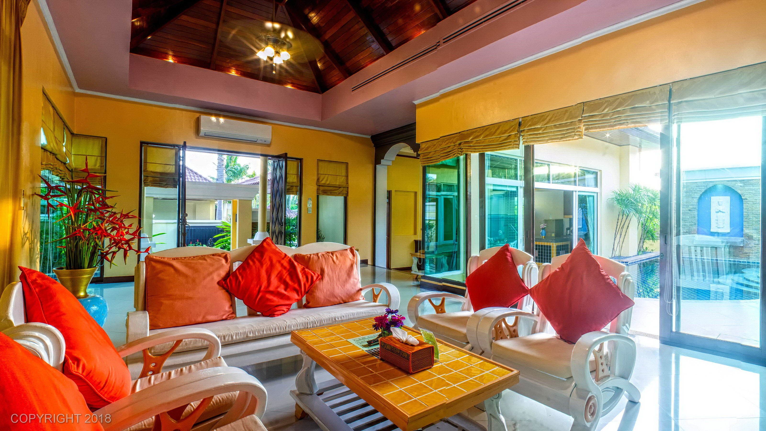 premium villa, 1 bedroom, pool view | living room | led tv