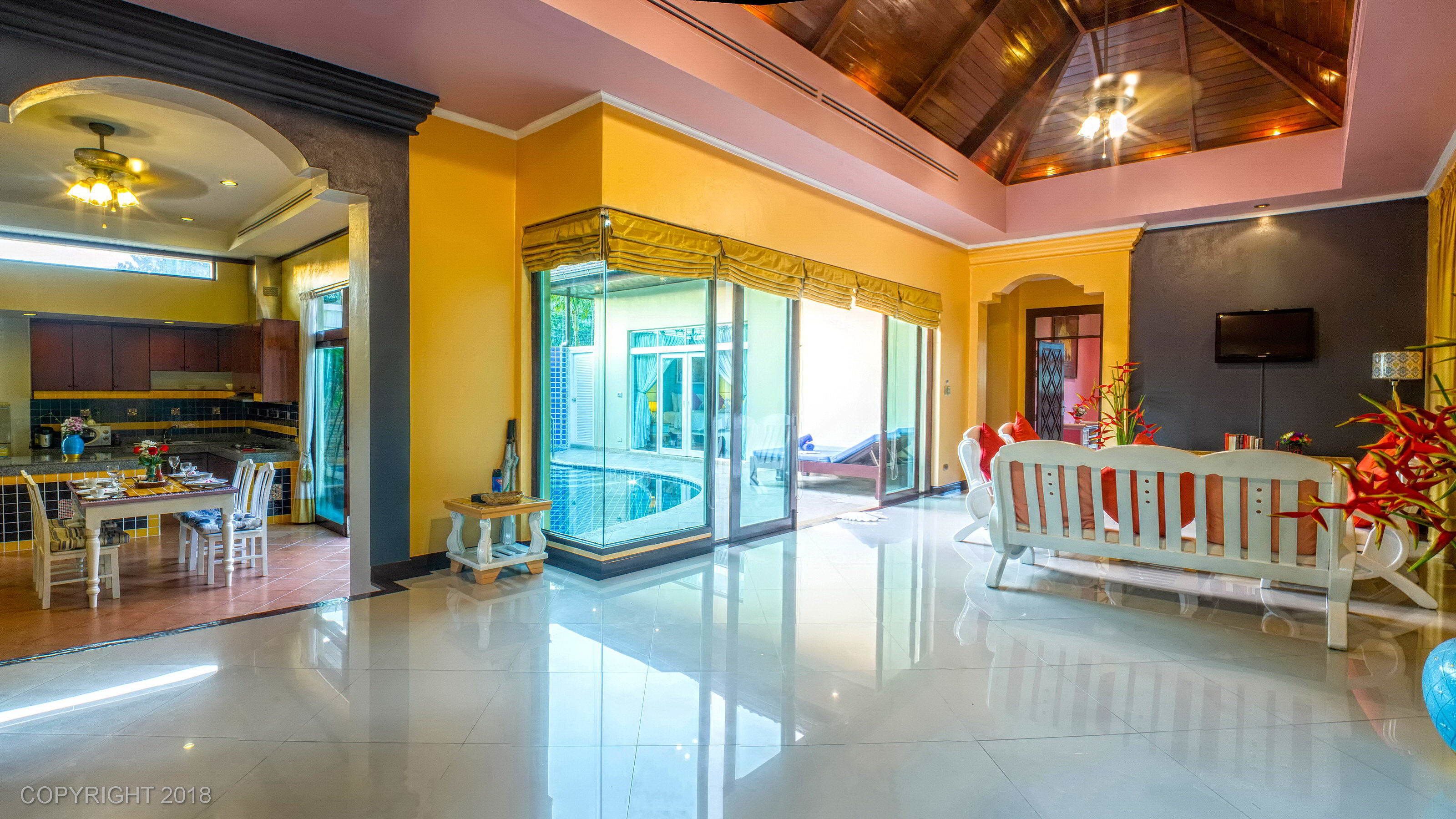 premium villa, 1 bedroom, pool view | living room | led tv