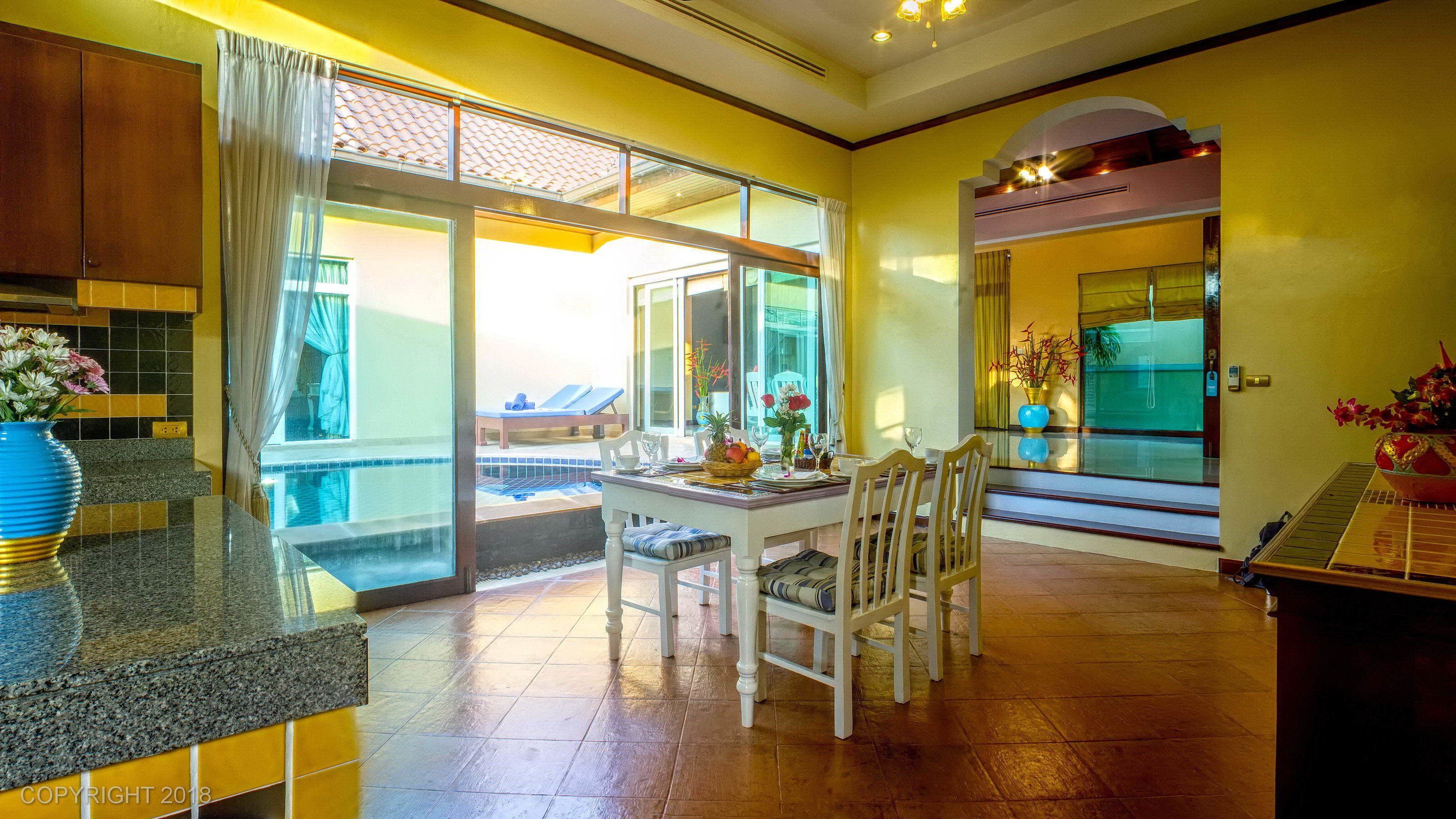 premium villa, 1 bedroom, pool view | in-room dining