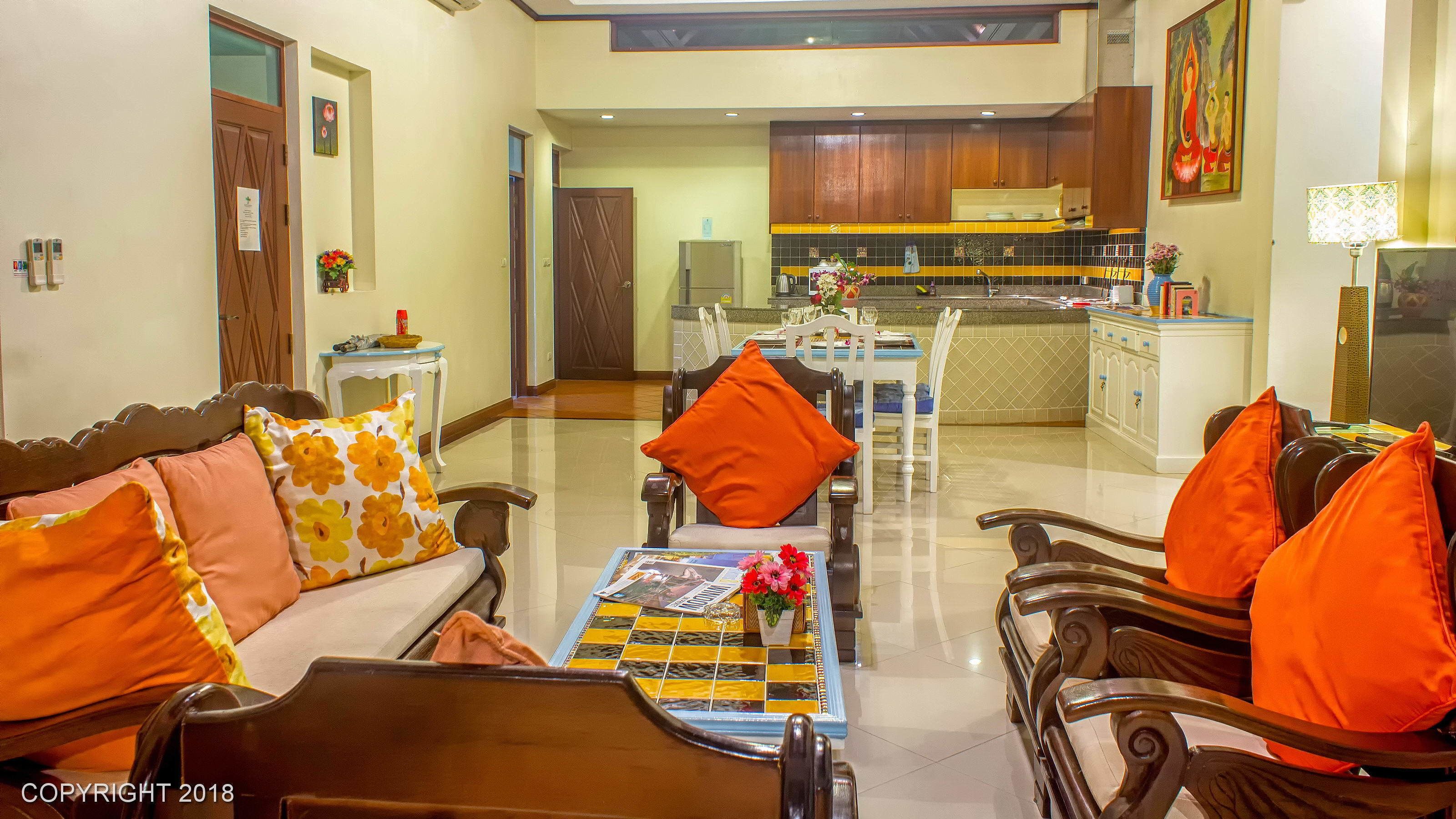 villa, 3 bedrooms, private pool | living room | led tv