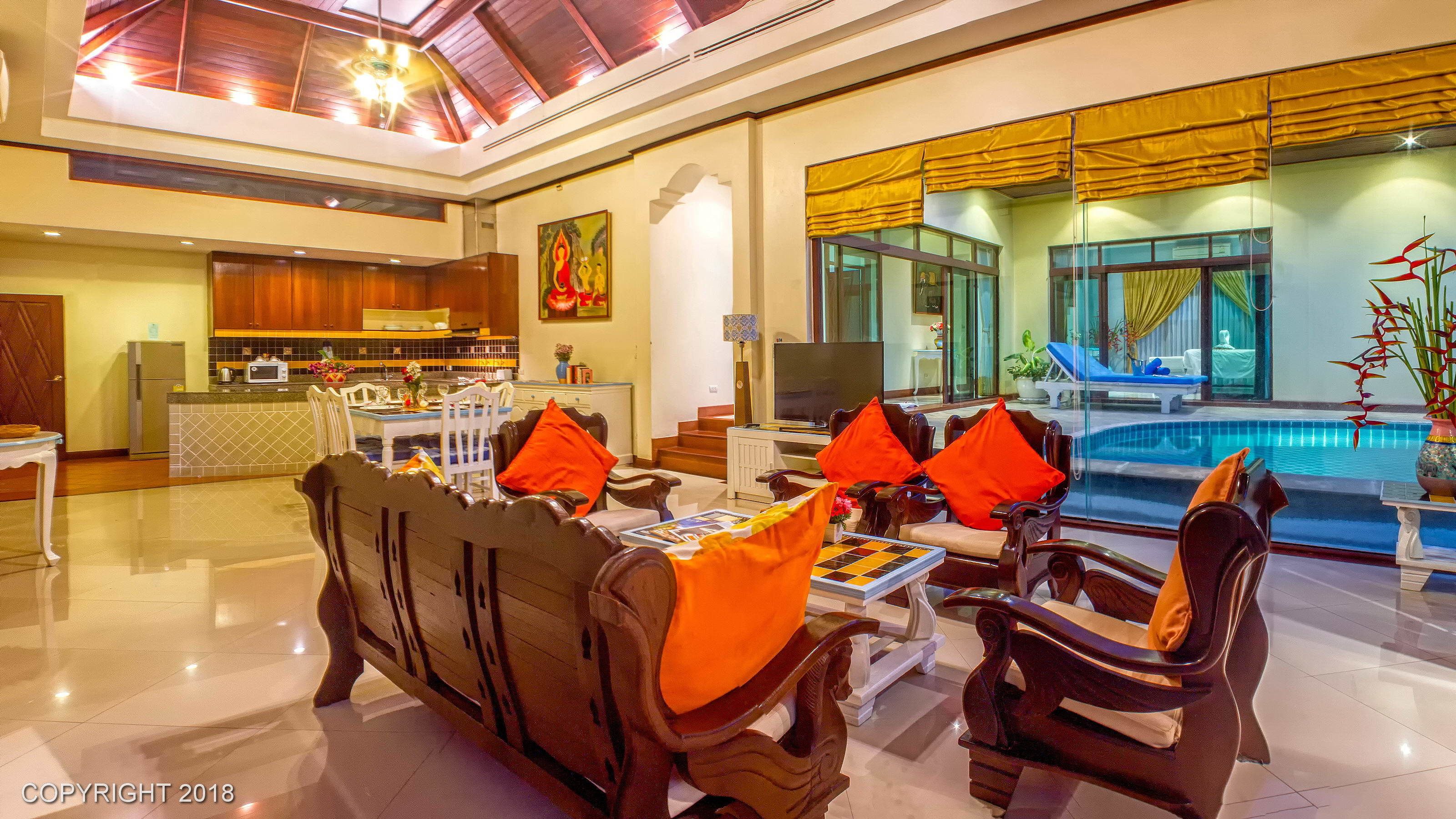 villa, 3 bedrooms, private pool | living room | led tv