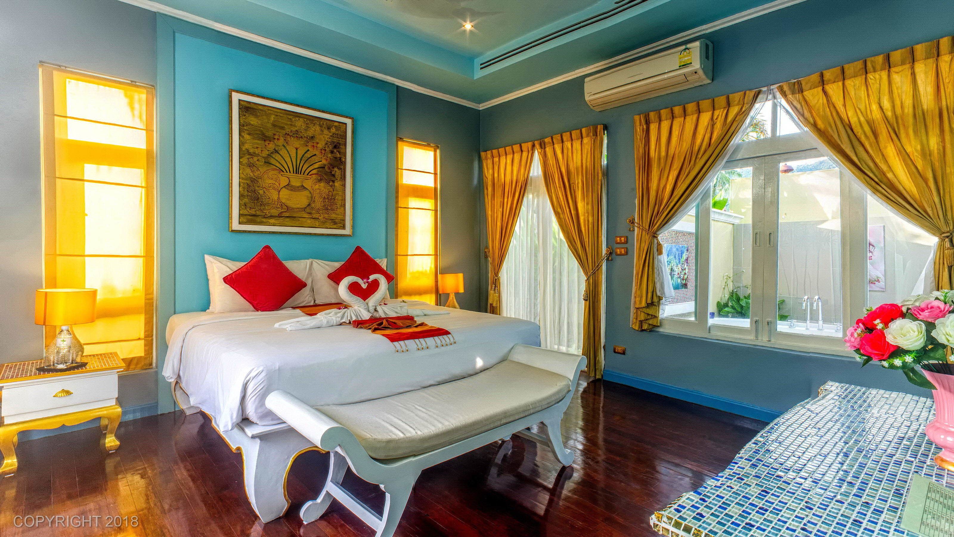 premium villa, 1 bedroom, pool view | premium bedding, down duvets, memory-foam beds, in-room safe