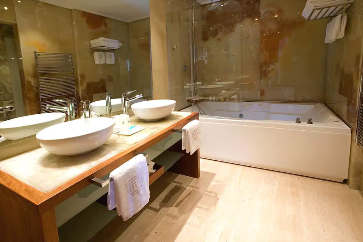 free toiletries, hair dryer, slippers, towels