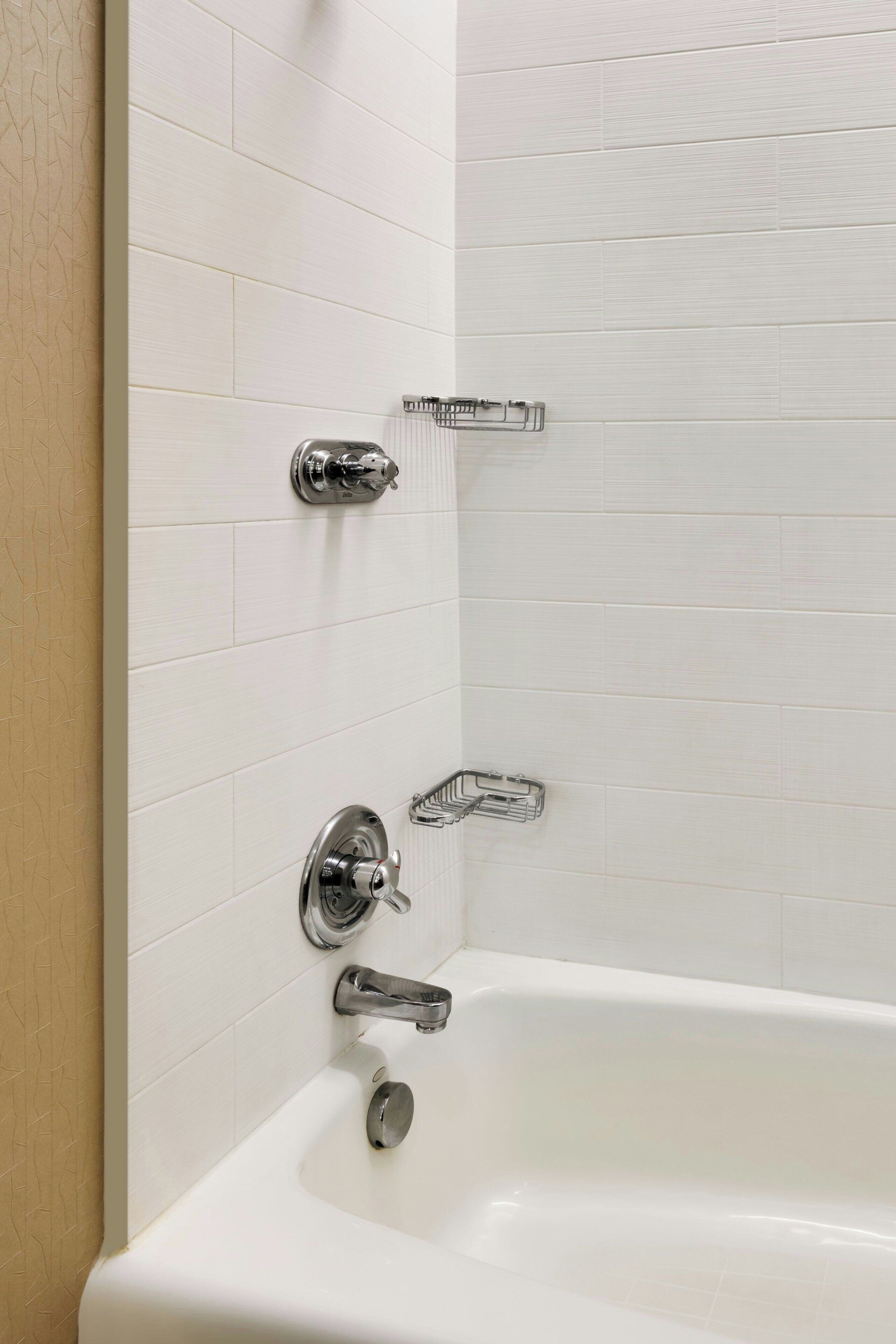 separate bathtub and shower, free toiletries, hair dryer, towels