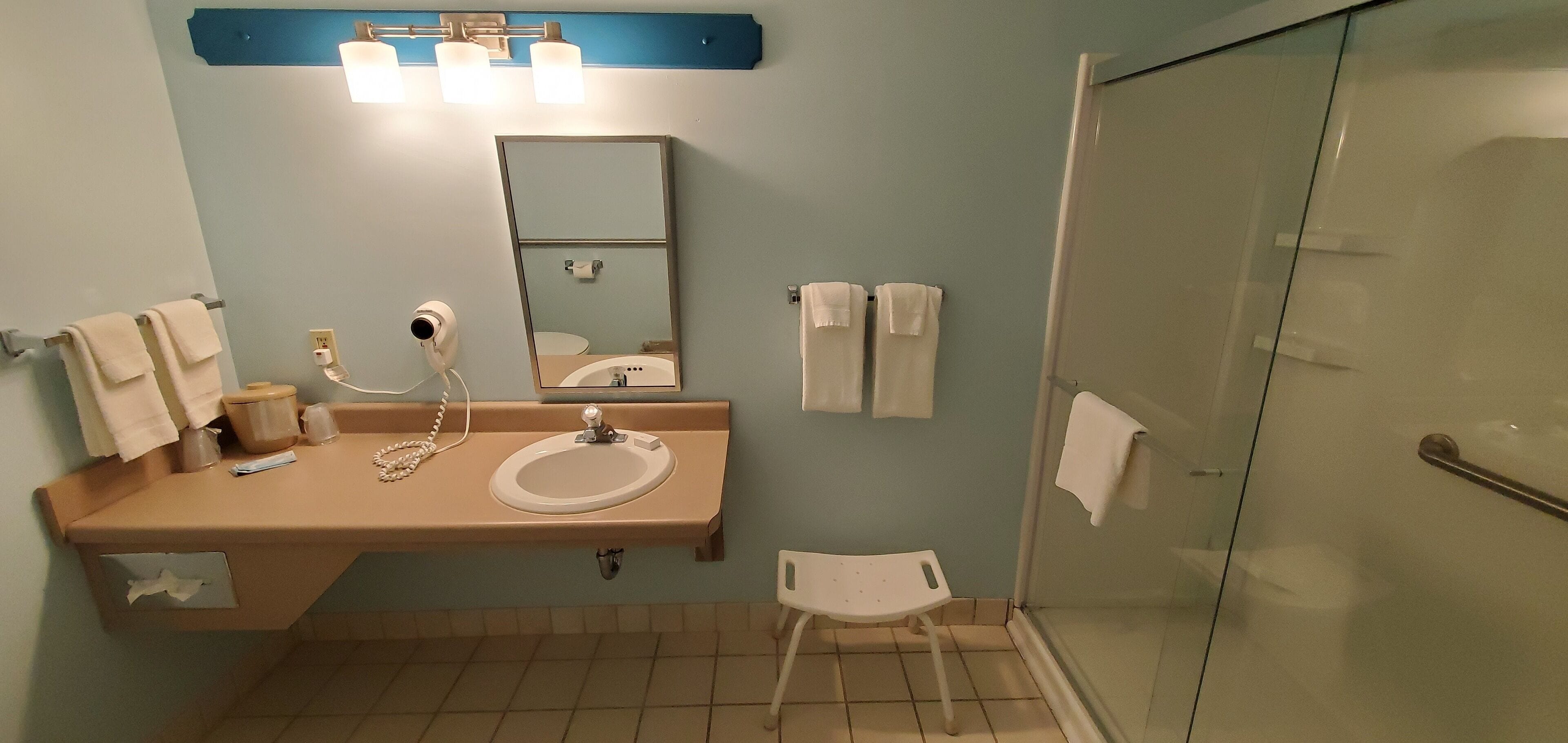 deluxe double room, 1 queen bed, accessible, ground floor | bathroom shower