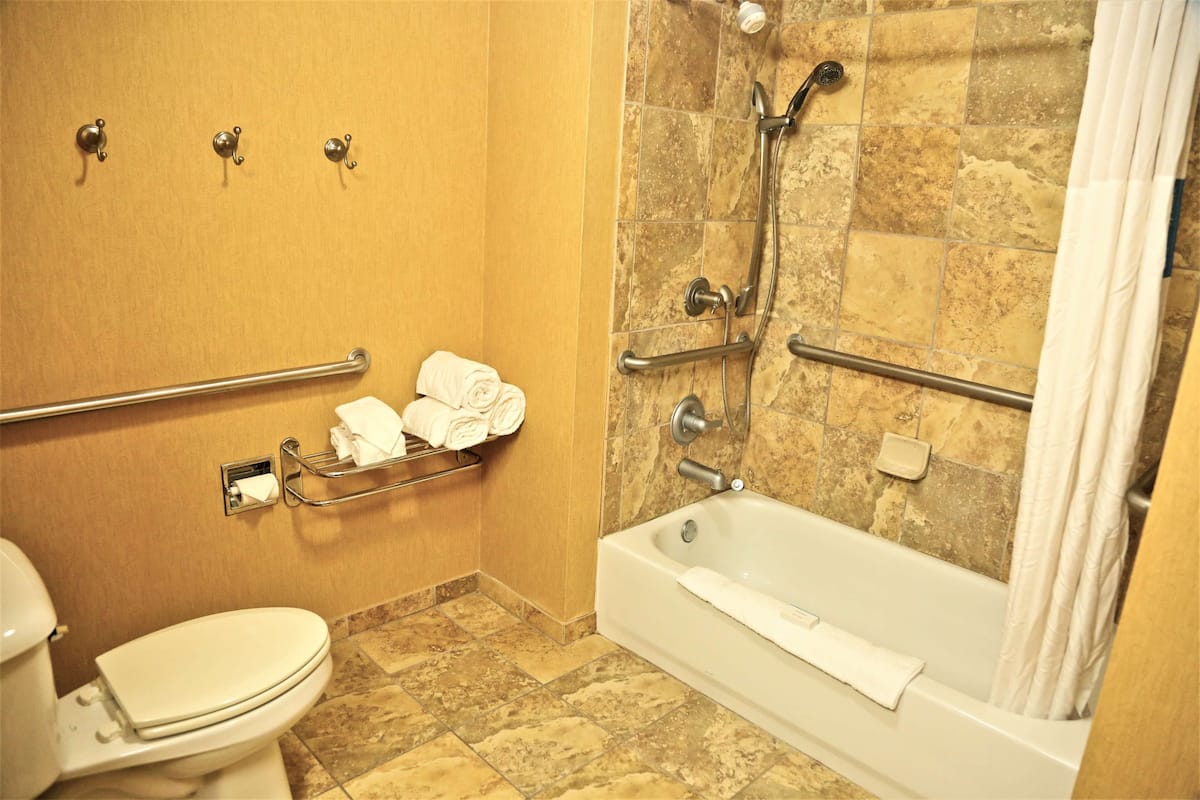 room, 1 king bed, accessible, non smoking | bathroom | combined shower/bathtub, designer toiletries, hair dryer, towels