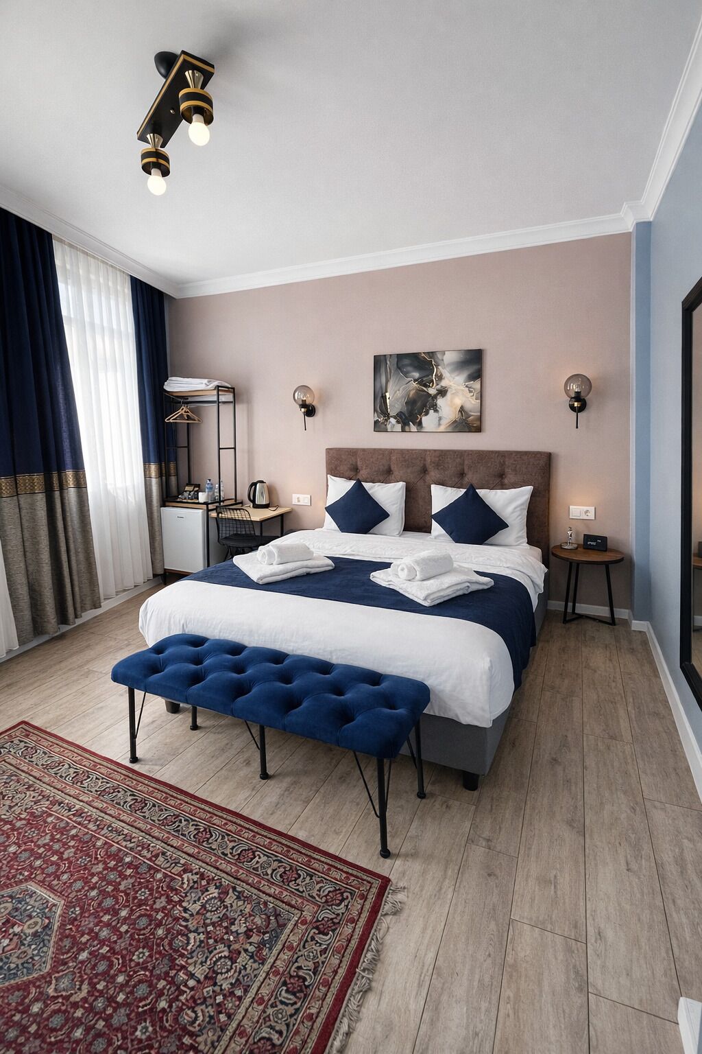 Premium bedding, memory foam beds, in-room safe, blackout drapes