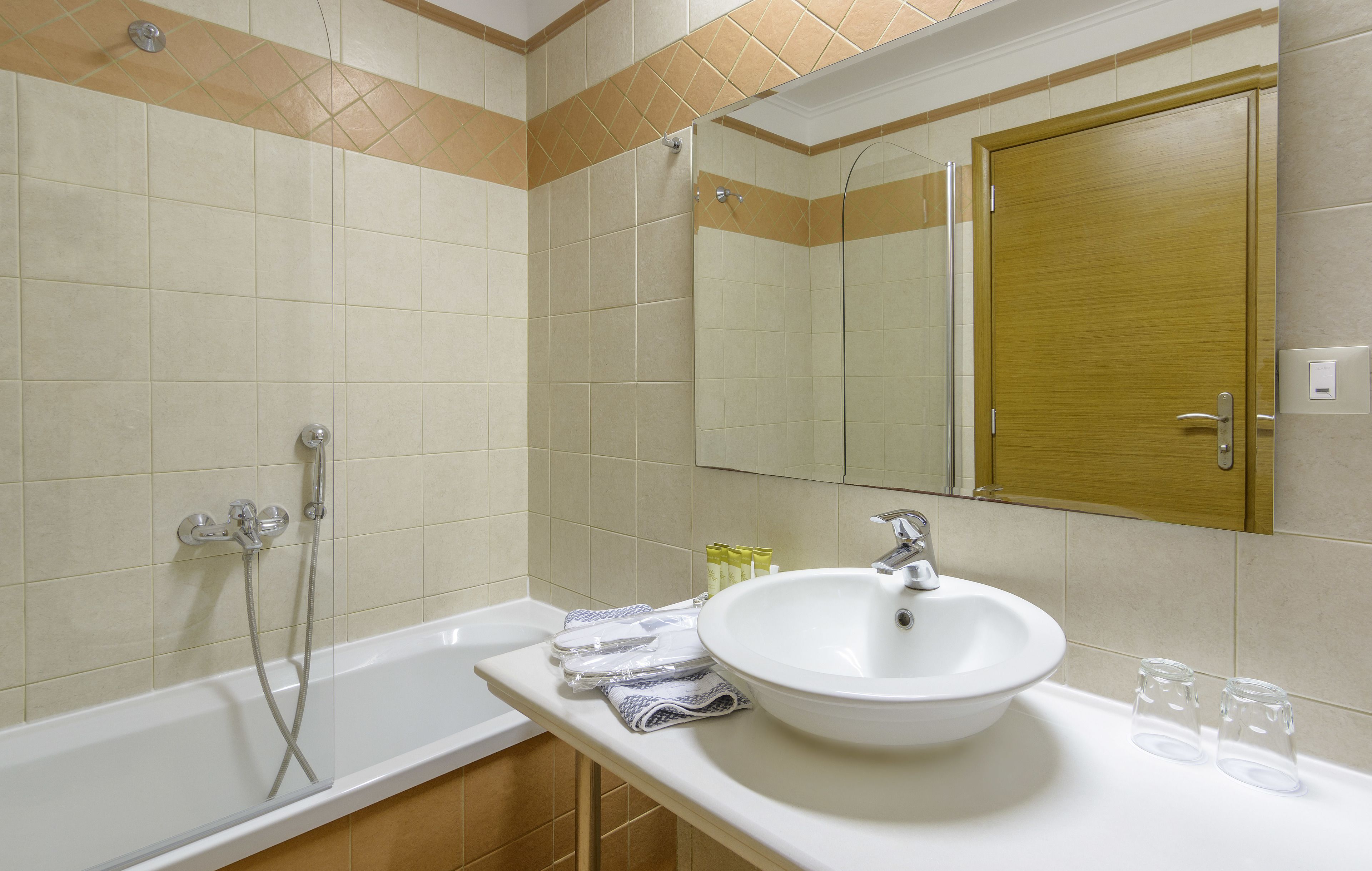 free toiletries, hair dryer, towels