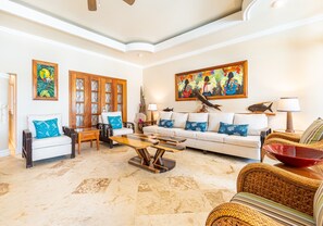 40-inch TV with cable channels, iPod dock