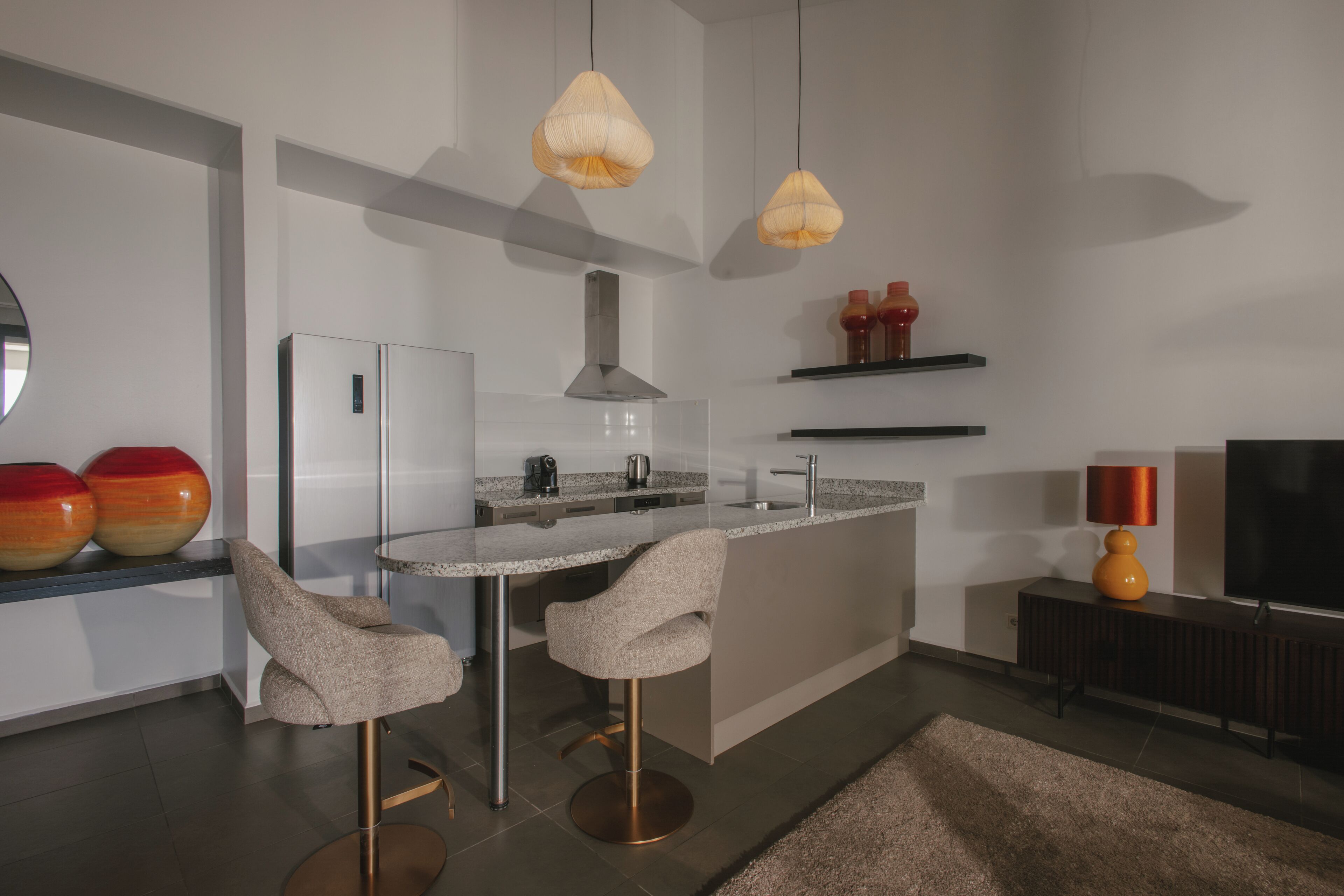 deluxe apartment, 2 bedrooms, sea view | private kitchen | stovetop, coffee/tea maker, cookware/dishes/utensils, freezer