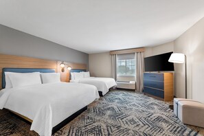 Desk, laptop workspace, blackout drapes, iron/ironing board