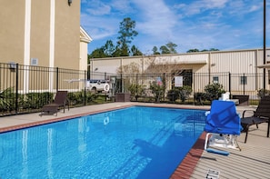 Outdoor pool, pool umbrellas, pool loungers