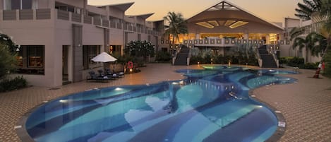 Outdoor pool, open 7 AM to 7 PM, sun loungers