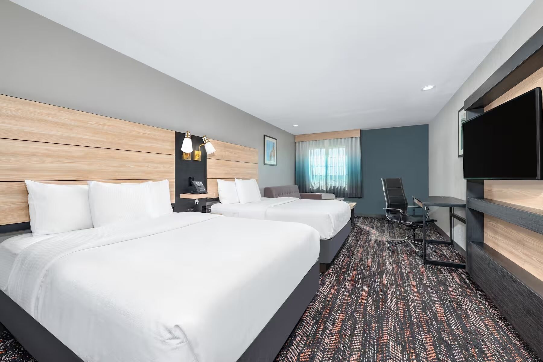 Deluxe Room, 2 Queen Beds, Non Smoking | Premium bedding, desk, laptop workspace, blackout drapes