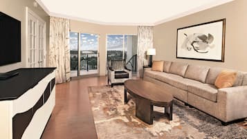 50-inch flat-screen TV with cable channels, TV, DVD player