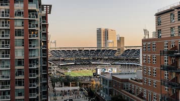 A stadium with multiple levels of seating and a clear view of the field.