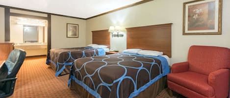 Desk, laptop workspace, free WiFi, bed sheets