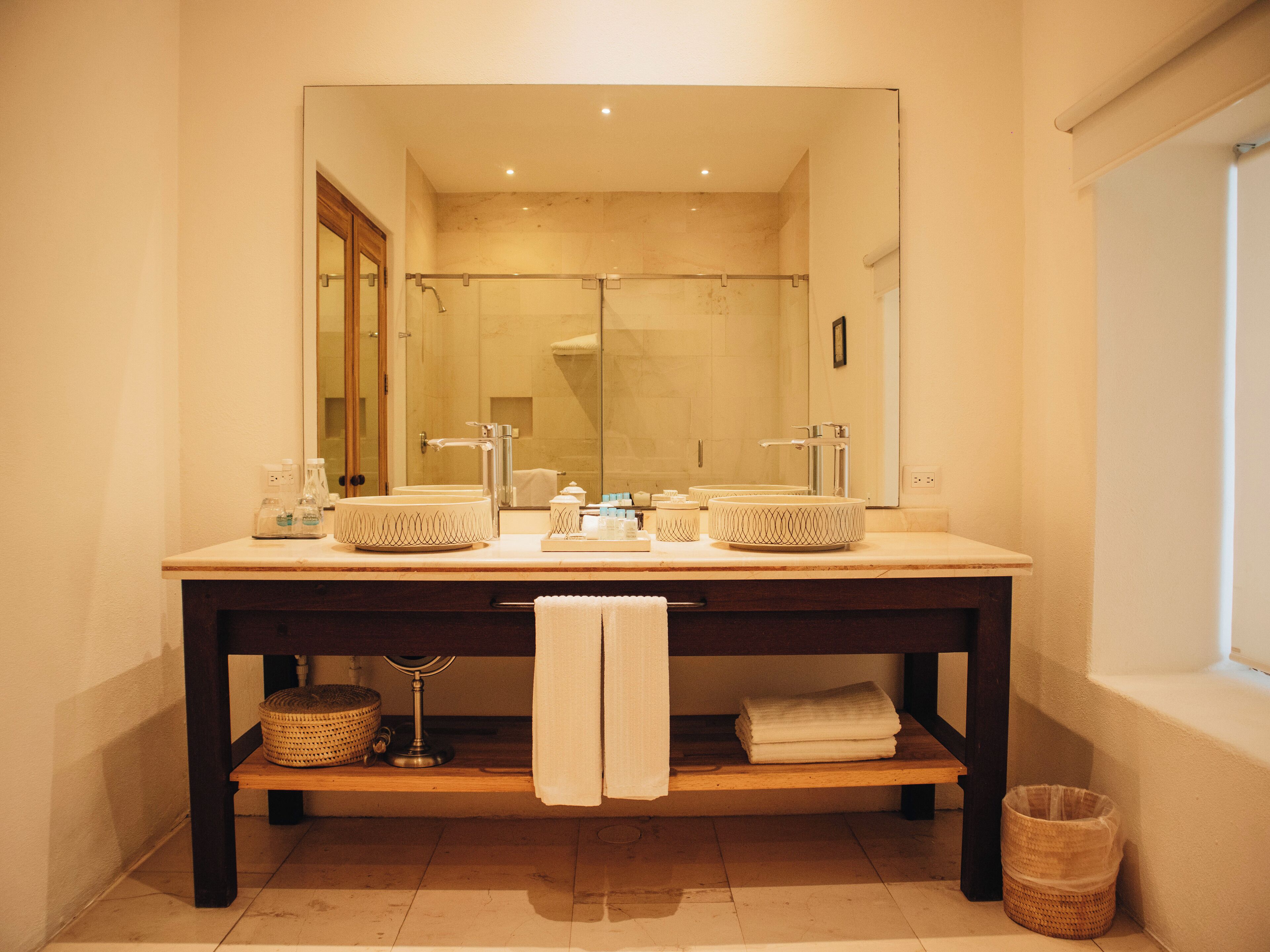 free toiletries, hair dryer, bathrobes, towels