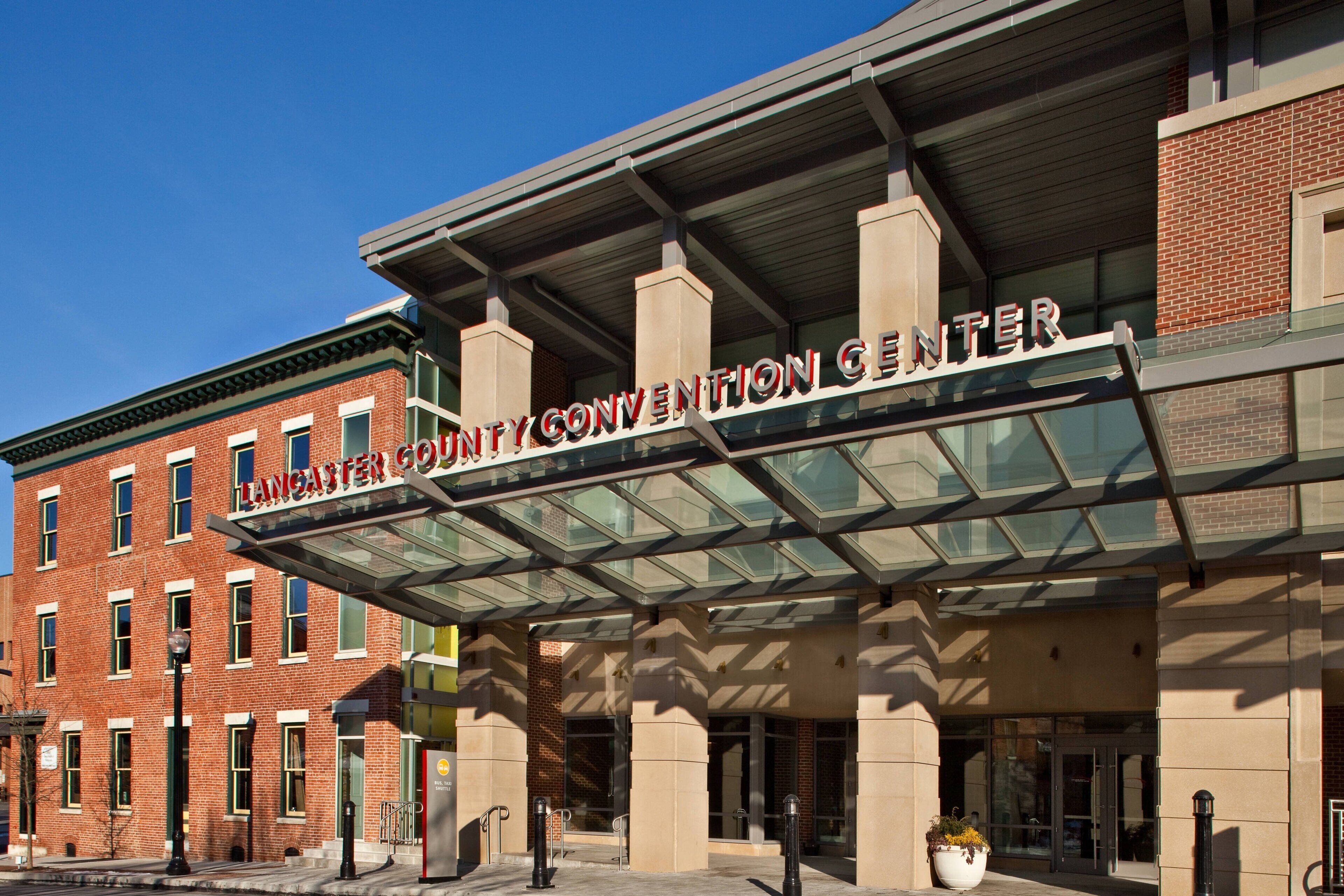 A building with a sign reading "Lancaster County Convention Center."