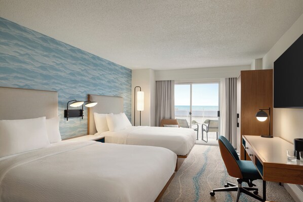 Room, 2 Queen Beds, Non Smoking, Oceanfront 1st Floor | In-room safe, desk, laptop workspace, blackout curtains